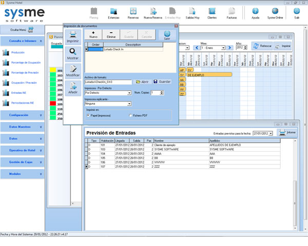 Previsión de entrada de reservas y salidas de estancias en Sysme Hotel