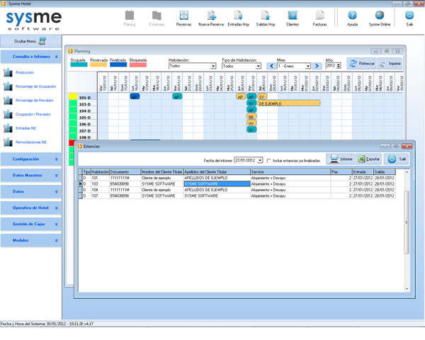 Registro de estancias en el software pms de gestión hotelera Sysme Hotel