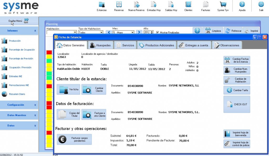 Software Pms de gestión hotelera Sysme Hotel 4.29