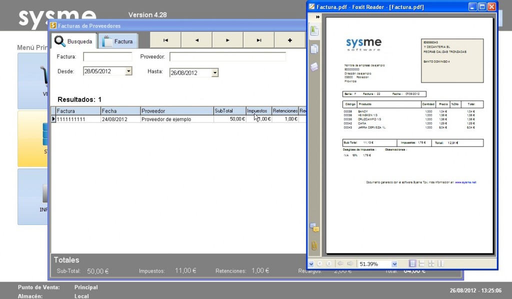 Software Tpv Sysme Tpv 4.28 facturas de proveedores