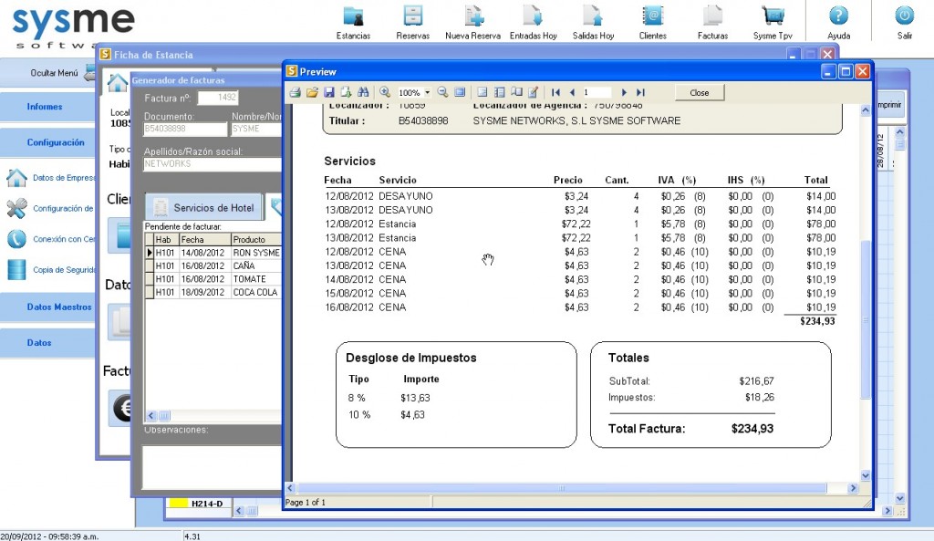 Software Pms de gestión hotelera Sysme Hotel 4.31