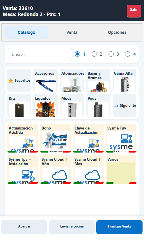 Catálogo de productos en Sysme TPV Mobile