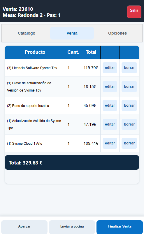 Venta en curso en Sysme TPV Mobile